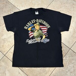 Harley Davidson Salutes the Military Shirt Mens L Black Eagle Denver Motorcycle